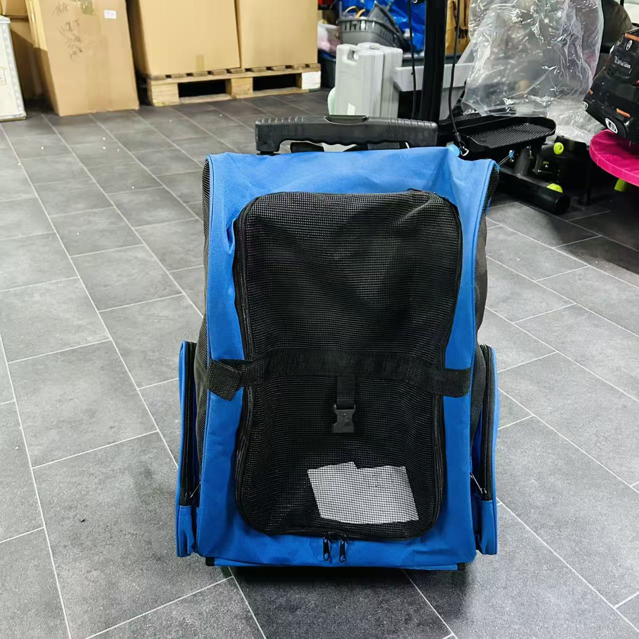 Pet Travel Backpack Bag Cat Puppy Dog Carrier w/ Trolley and Telescopic Handle Portable Stroller Wheel Luggage Bag (Blue)