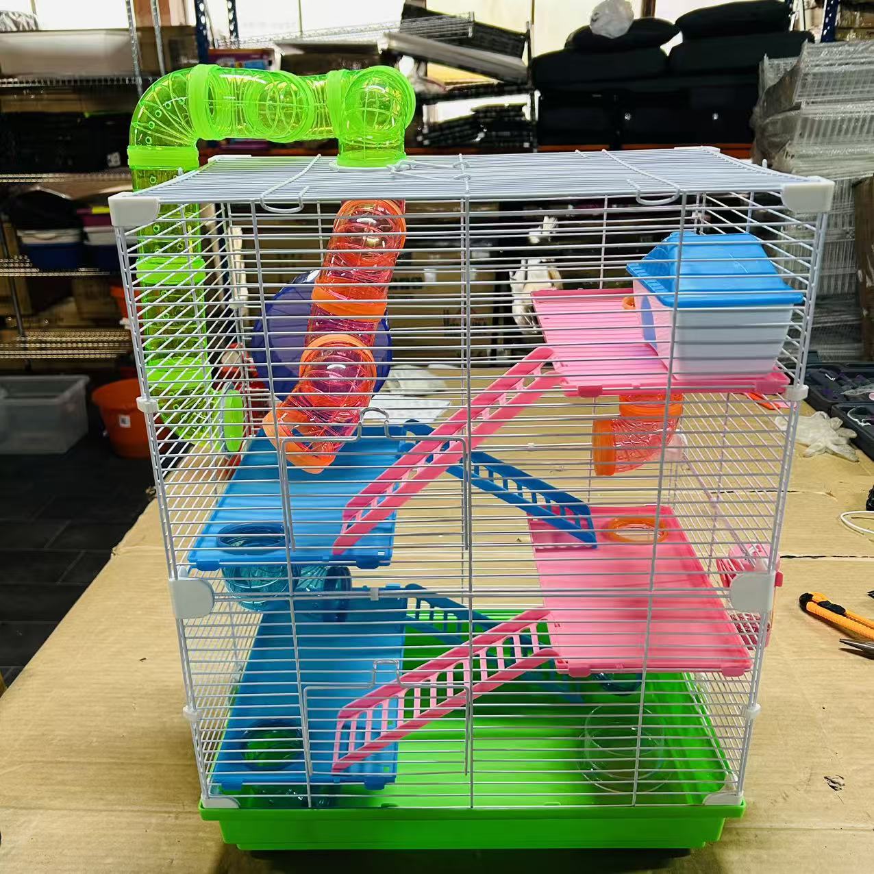 5 Tier Hamster Cage Carrier Habitat w/ Exercise Wheels, Tunnel, Green
