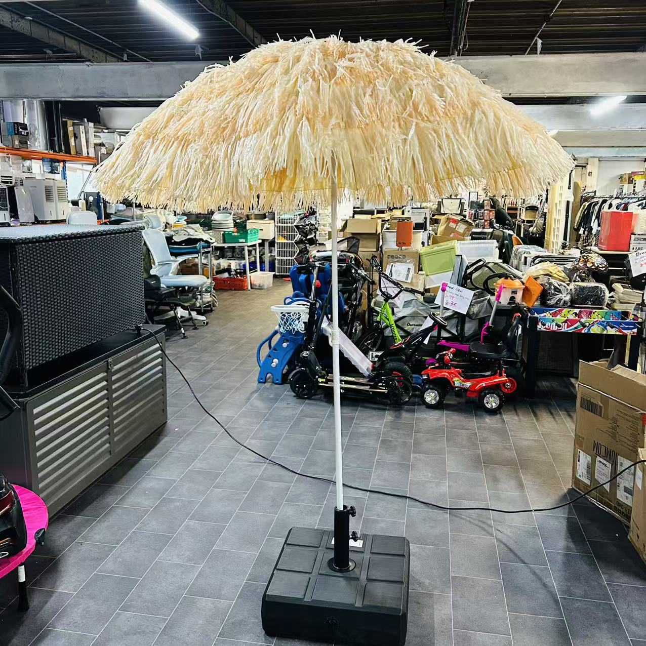 1.6m Patio Garden Hawaii Beach Sun Umbrella Sunshade Hawaiian Folding Tilting Crank Parasol (Wheat)