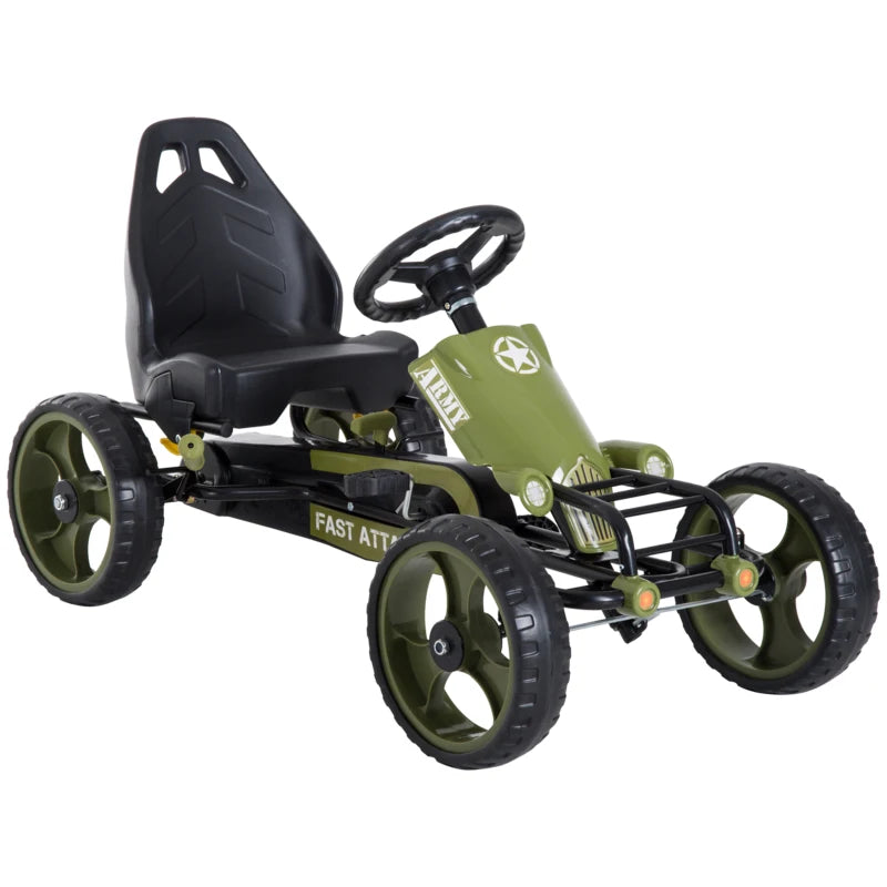 HOMCOM Pedal Go Kart, Kids Ride On Racer with EVA Tyres, Manual Clutch, Braking, Adjustable Seat for Age 3-6 Years, Green
