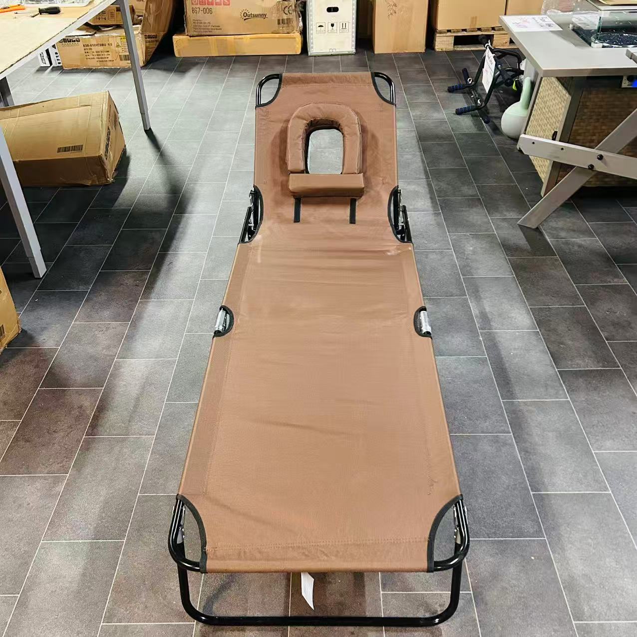 Folding Sun Lounger with Face Hole, 4-Position Adjustable Backrest Garden Recliner Chair Sunbed, Outdoor Lounge Chair with 600 D Oxford Cloth Seat, Pillow for Beach