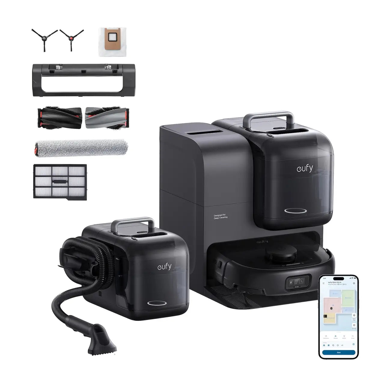 eufy E28 Omni Robot Vacuum Cleaner with Mop, HydroJet System, Deep Cleaner for Carpet, 20,000 Pa Turbo Suction, Zero Tangling, Corner-to-Edge Deep Cleaning, All-In-One Station+Accessory Bundle