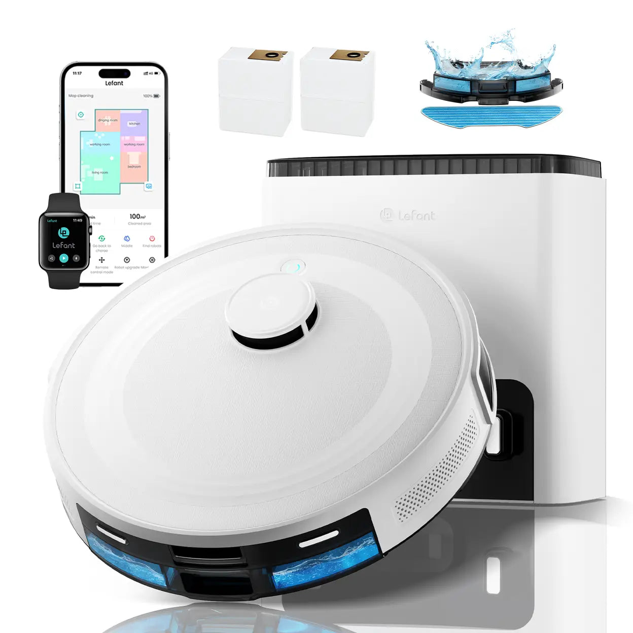 Lefant M2 Plus Robot Vacuum Cleaner 6000Pa with Automatic Dust-Draining Station, Laser Navigation with Mapping, 140Mins, Ideal for Pet Hair