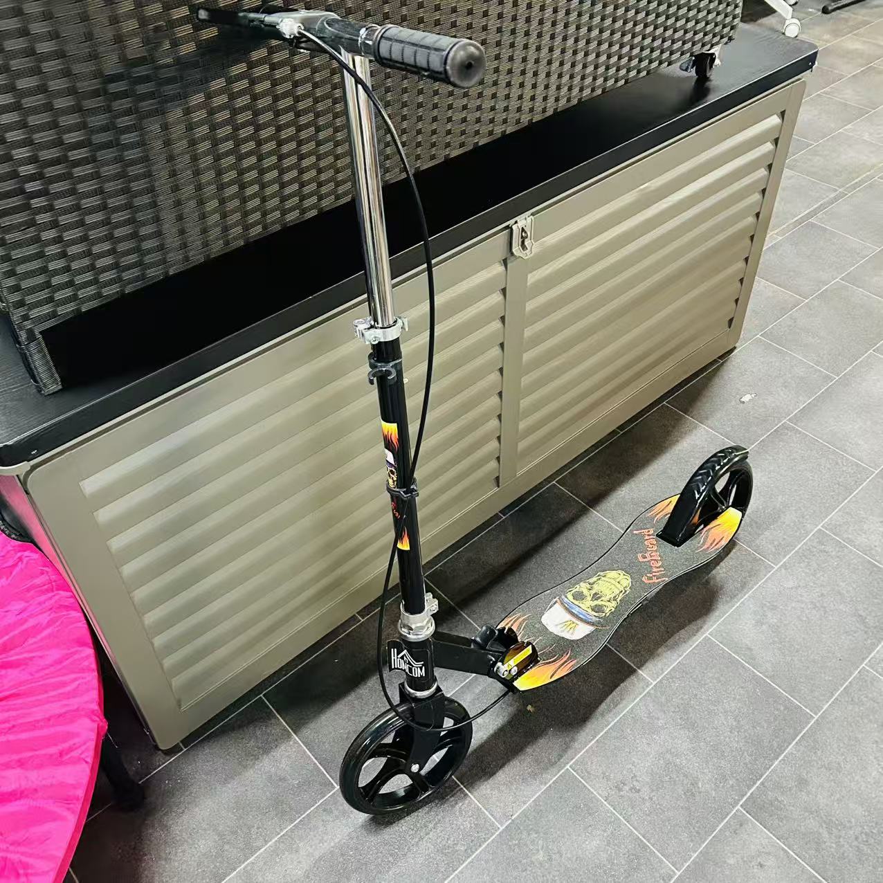 Kids Foldable Kick Scooter w/ Adjustable Height, Break, Big Wheels, for Ages 7-14 Years - Black