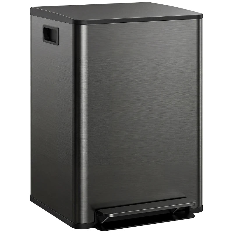 HOMCOM 60L Dual Compartment Stainless Steel Bin, with Deodoriser Holders - Black