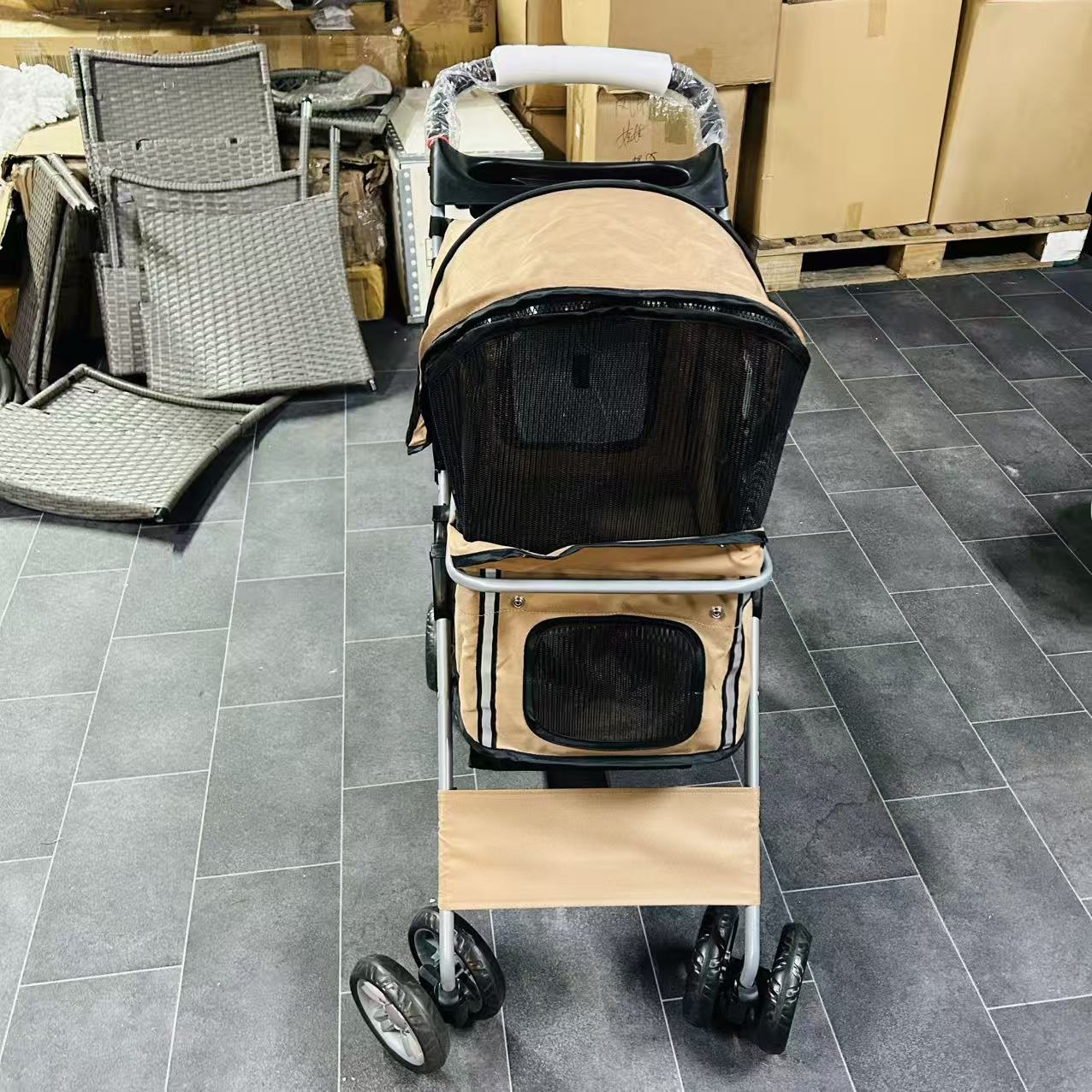 Stroller Pushchair Foldable Travel Dog Cat Carriage w/ Reversible Handle Brake Basket