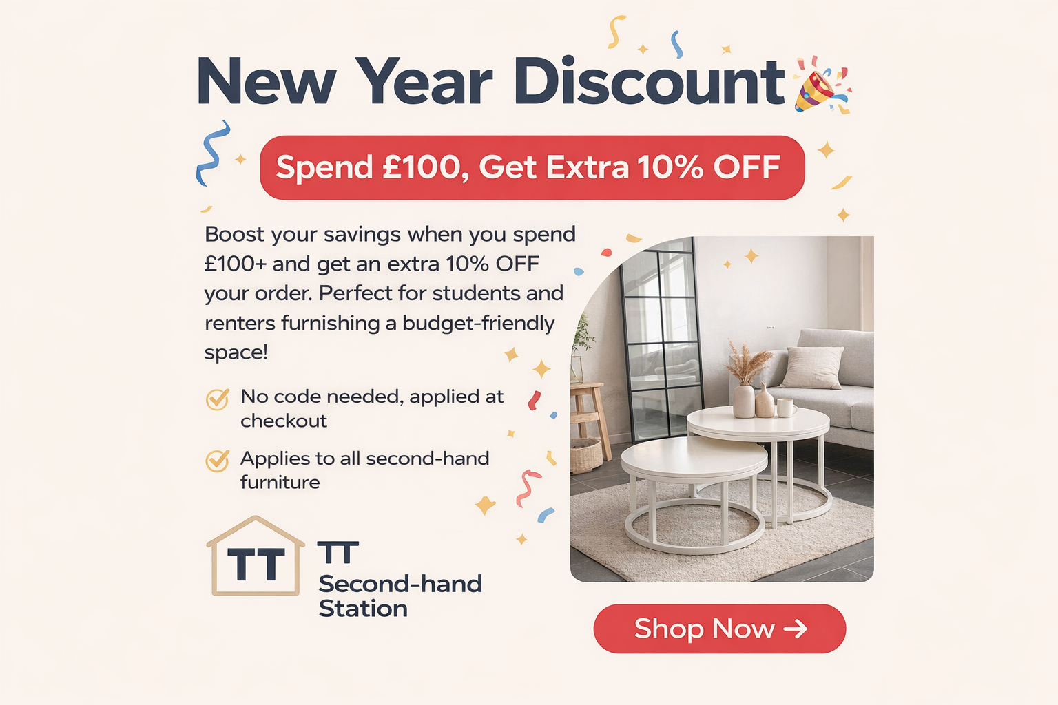 New Year Discount: Extra 10% OFF When You Spend £100