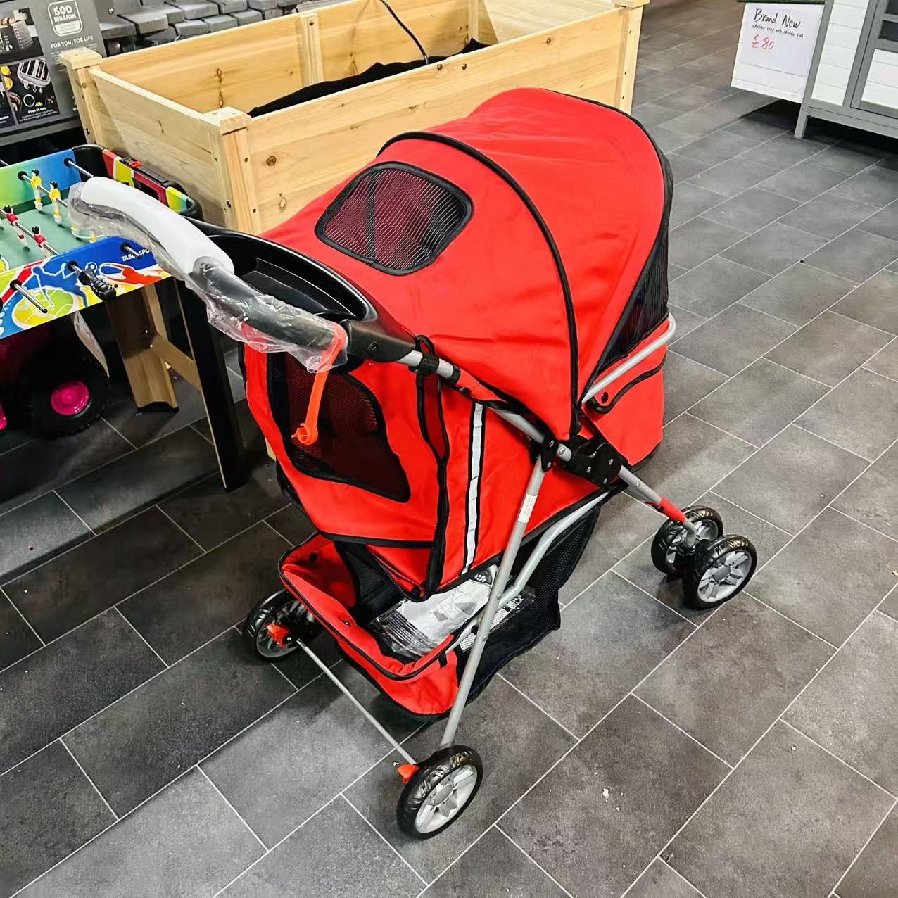Stroller for Small Miniature Dogs Cats Foldable Travel Carriage with Wheels Zipper Entry Cup Holder Storage Basket Red