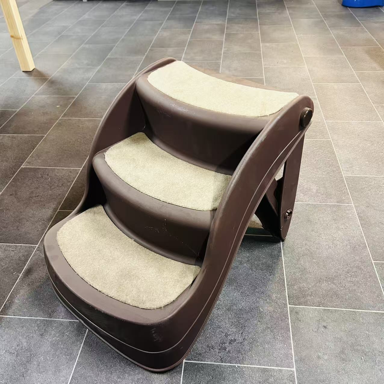 Foldable Dog Steps, Portable Dog Stairs 3-Step for High Beds, Sofas, Pet Stairs with Non-slip Mats for Small and Miniature Breeds, 49 x 38 x 38 cm, Brown