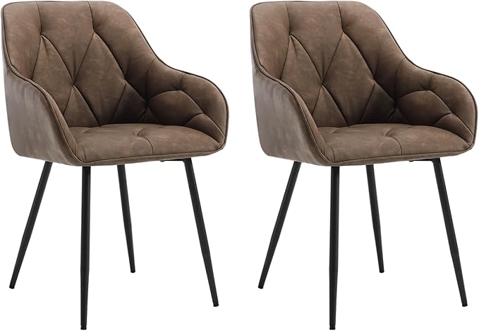 WOLTU EZS03dbr-2 Set of 2 Dining Chairs with Armrests and Backrest, Modern Vintage PU Kitchen Chairs, Metal Legs, Ergonomic Chairs for Office, Bar, Dark Brown