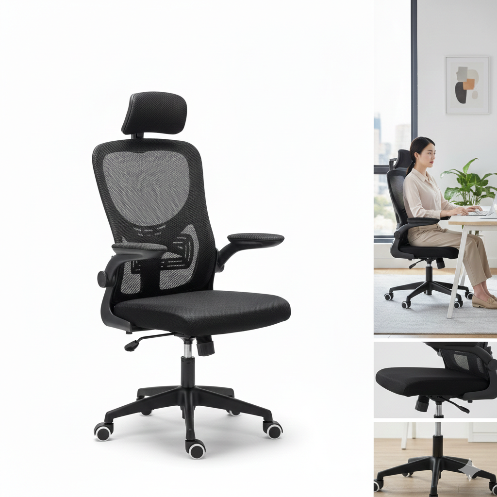 Ergonomic Mesh Office Chair with Headrest – Adjustable Lumbar Support & Armrests