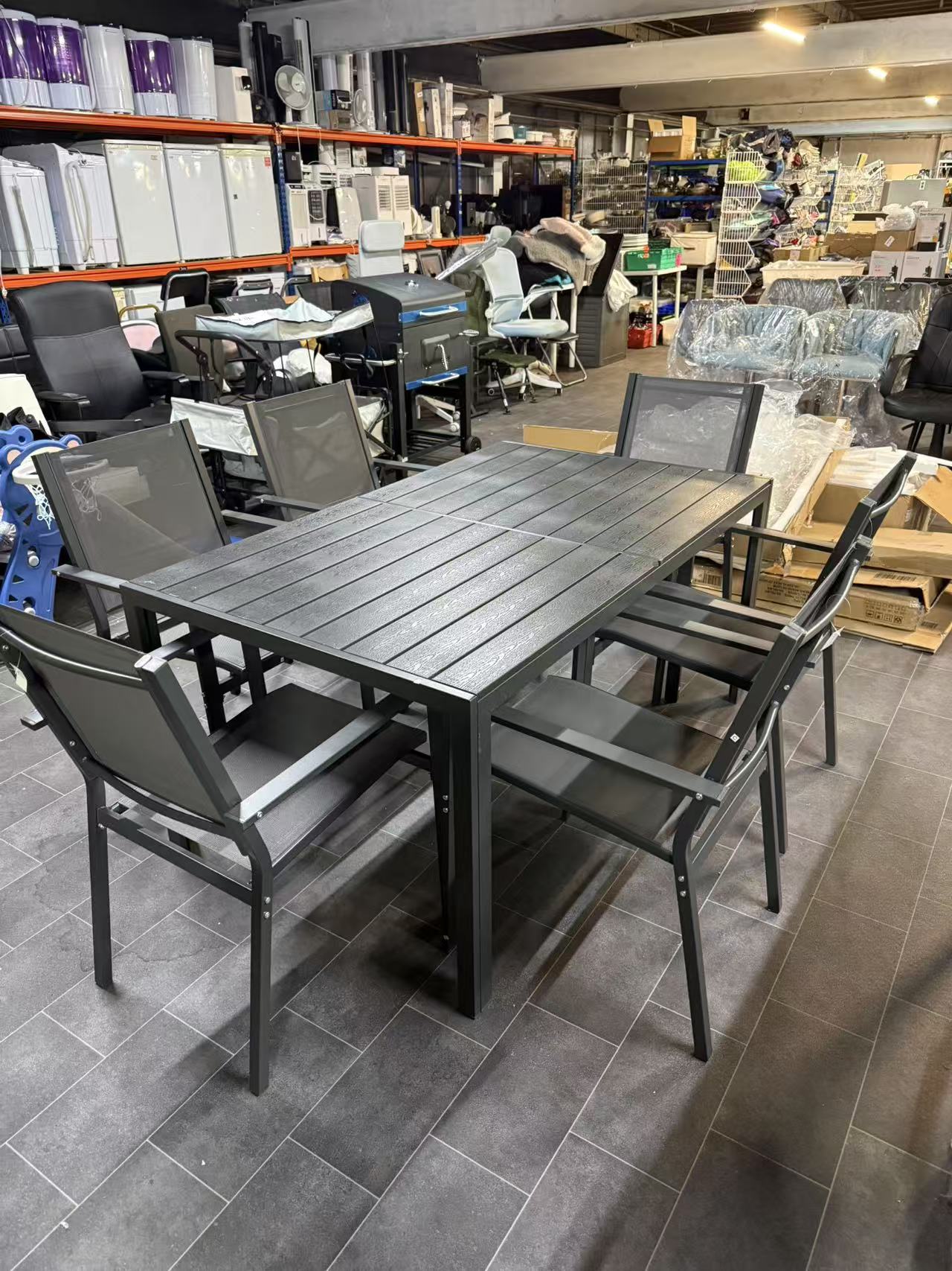 Seven-Piece Steel Dining Set, with Aluminium-Top Table