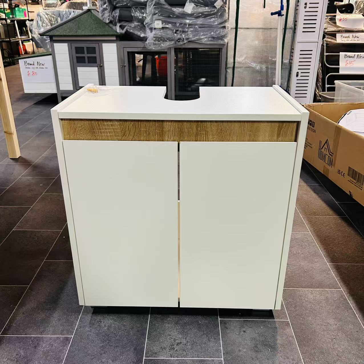 Modern Bathroom Sink Cabinet, Floor Standing Under Sink Cabinet, Freestanding Storage Cupboard with Double Doors, White